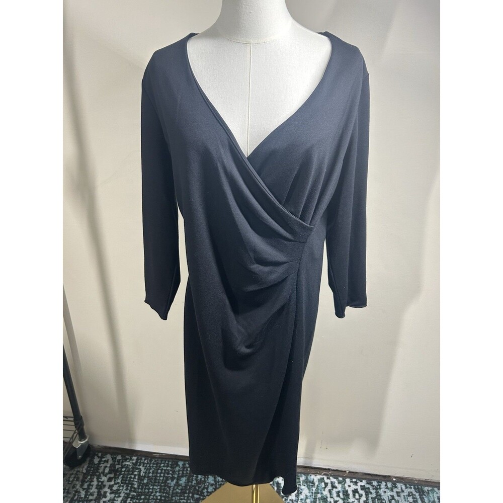Lands End Women's Shift Dress Size 16 Black Crisscross Front 231